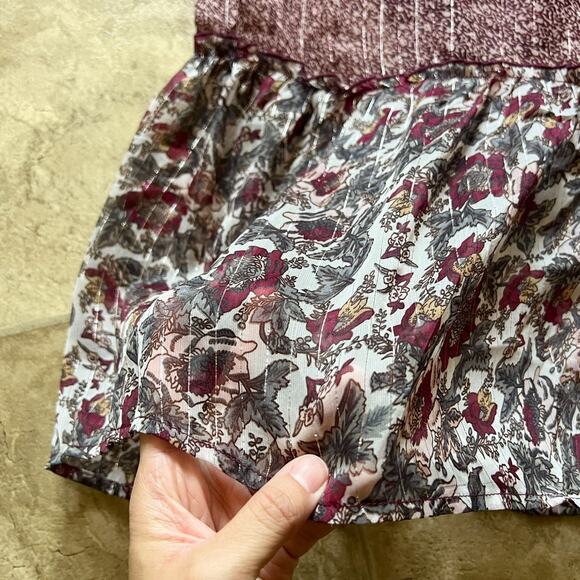 Womens Maxi Dress Burgundy Mixed Pattern Smocked Whimsigoth Ren Faire Whimsical - Picture 4 of 10